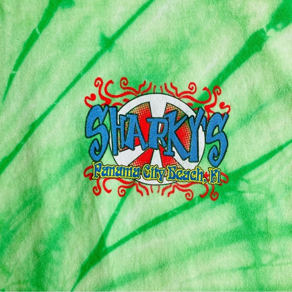 Hanes Sharky's Panama City green tie dye graphic short sleeve tee, Sz L - Picture 4 of 15
